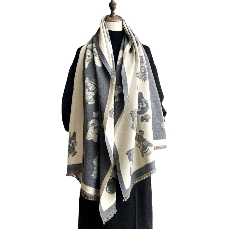 Cartoon Puppy Imitation Cashmere Scarf Women's Winter Warm Scarf Fashion with Sweet and Cute Double-sided Shawl