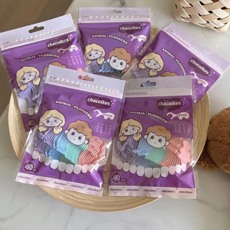 40 шт. детская зубная нить с изображением животных одноразовая ультратонкая зубочистка шелковая палочка милый мультяшный оральный межзубный очистка