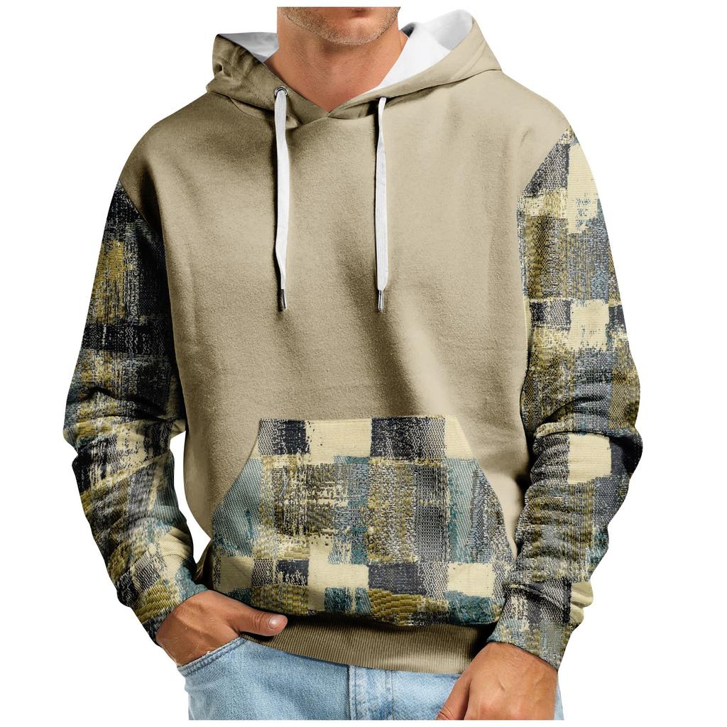 Осенний мужской свитер с большим капюшоном и цифровым принтом, новый большой базовый свитер