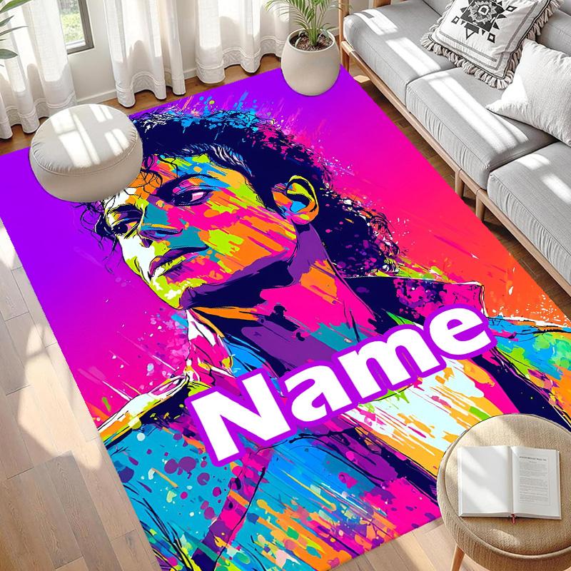 Custom Name Personalized Michael Jackson Print Carpet, Versatile Home Decor Rug, for Playroom, Apartment, Balcony, Entryway, Hallway Gift