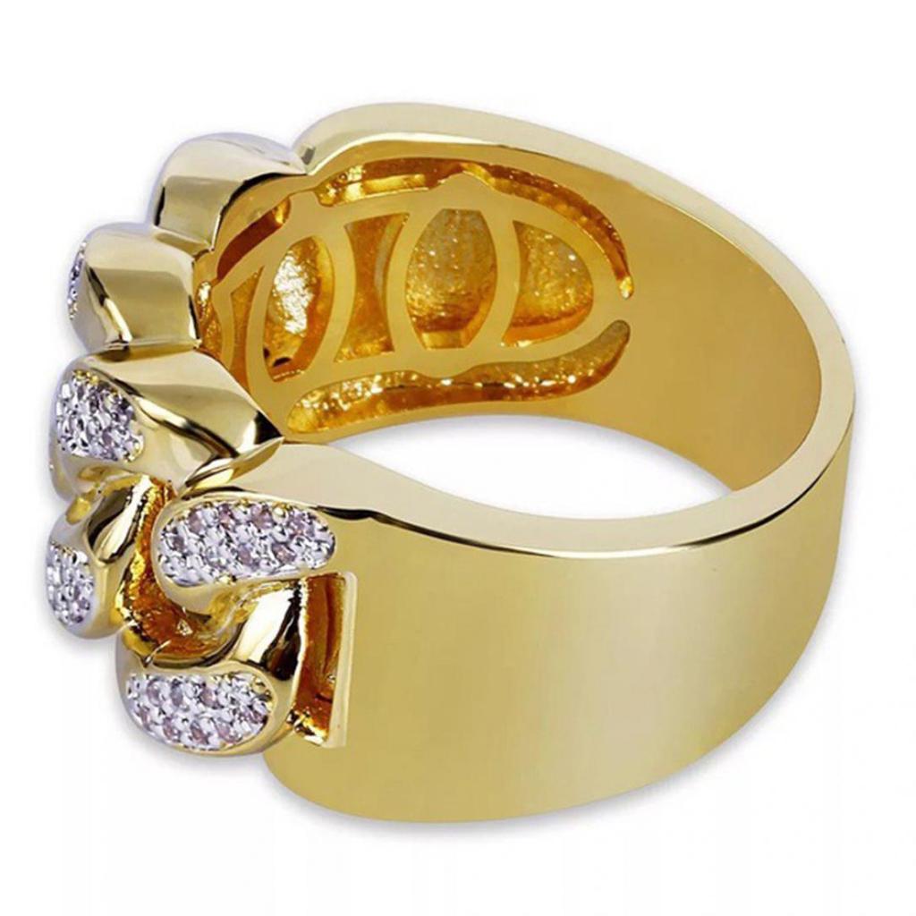 Luxury Hollowed Buckle Rhinestone Wide Ring Men Jewelry Party Banquet Decor