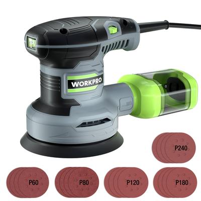 WORKPRO Sander электрическая шлифовальная машина случайная шлифовальная машина 300 Вт 13000 об/мин 6 уровней регулировки скорости высокая система сбора пыли липучка тип 20 шлифовальная машина для финишной обработки наждачной бумагой