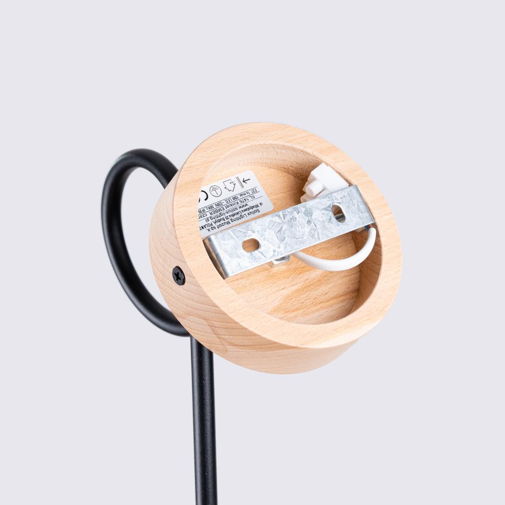 Kinkiet Ścienny Loftowy Pętla Czarny / Jasne Drewno Do Przedpokoju Sypialni 1Xe27 15W Ember Sollux Lighting