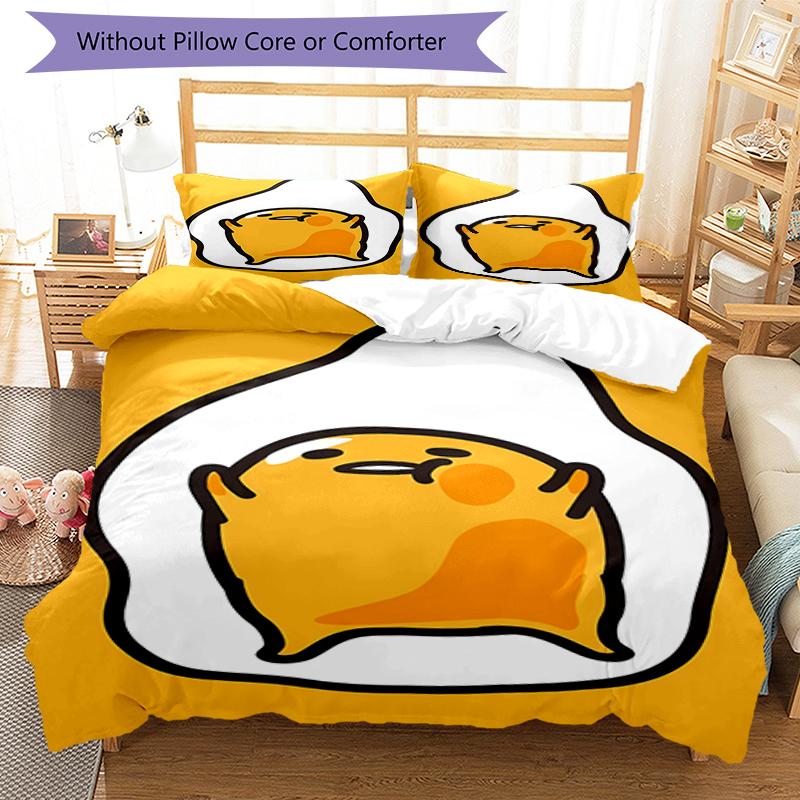 3pcs Sanrio Gudetama2 pattern bedding set duvet cover set includes duvet cover &pillowcases, perfect all season bedroom decoration & gift