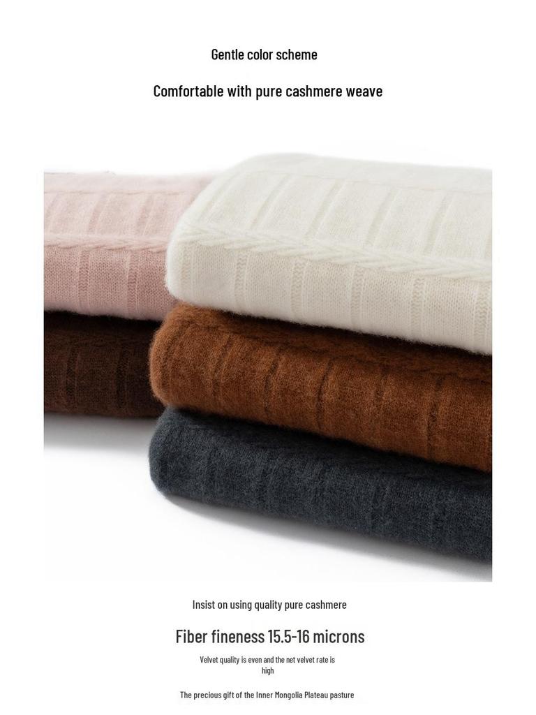 Женский пуловер из 100% кашемира винтажного свободного кроя с полувысоким воротником - толстый, теплый вязаный свитер для осени/зимы.