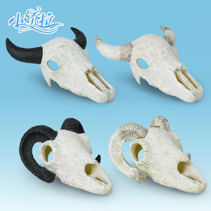 Dinosaur Skull Hiding House: Pet Cattle and Sheep Landscape Skeleton Fish Tank Decoration