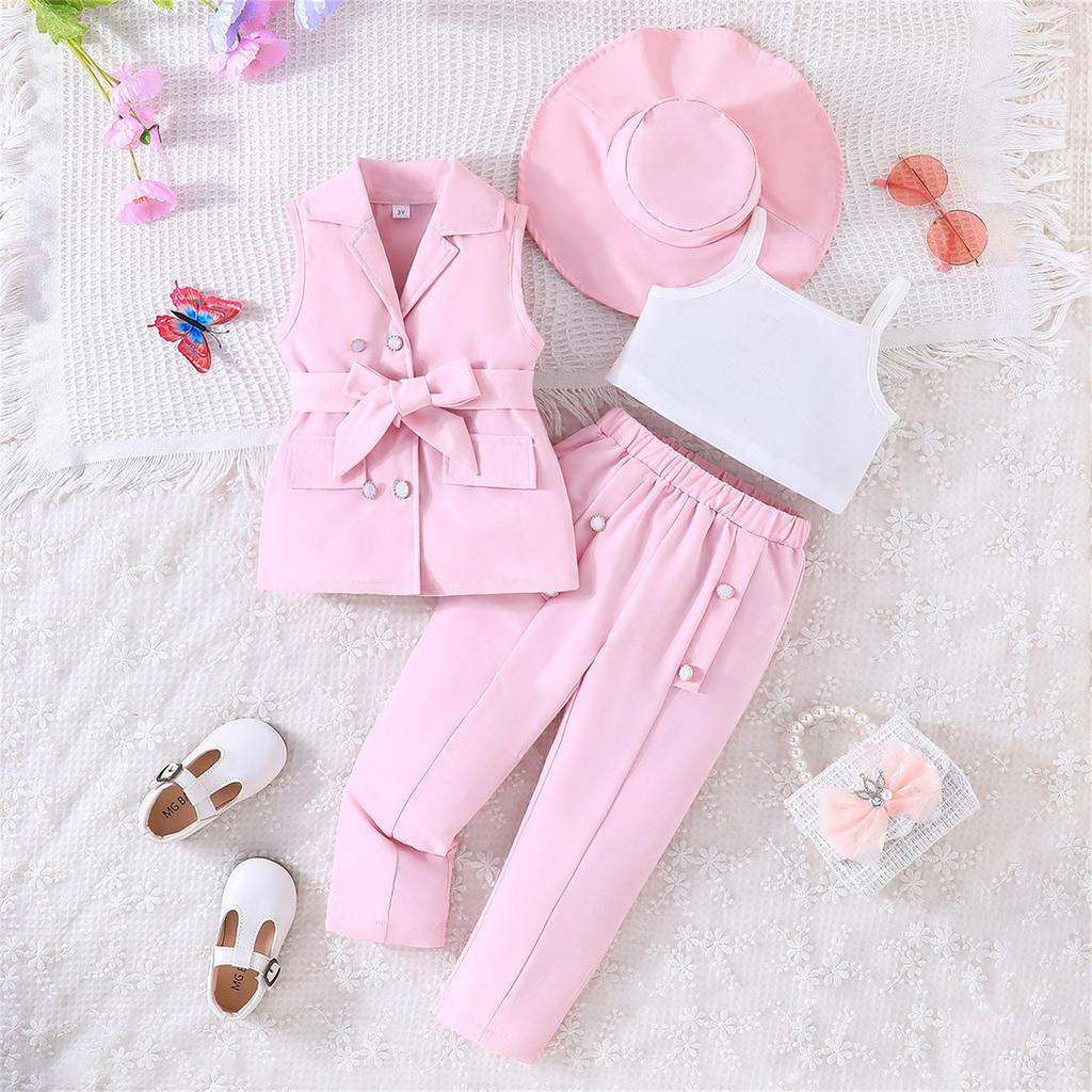 Летний детский костюм брюки девочка костюм + шапка мода 4 комплекта