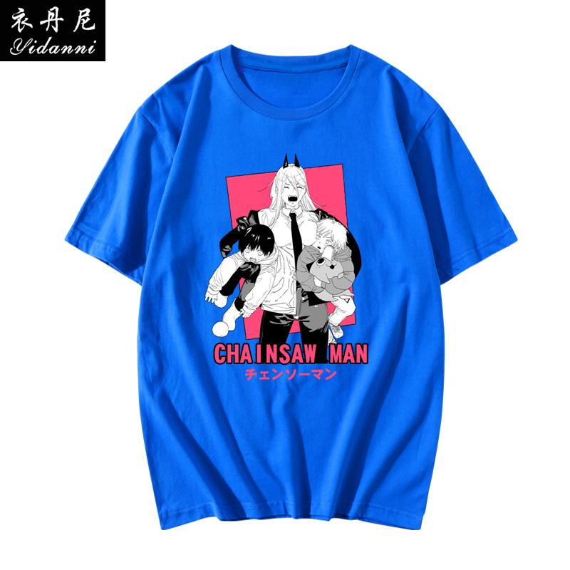 Summer 100 Cotton Mens Tshirt Chainsaw Man Anime Clash Bochita Shortsleeve Print Unisex Couple Loose Shortsleeve Top