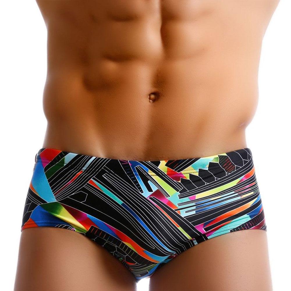 Men's Swim Brief Fashion Print Bikini Shorts with Removeable Pad Swimwear
