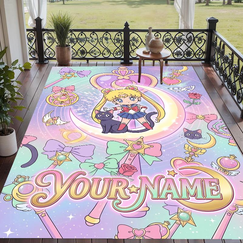 Custom Text Sailor Moon Pattern Floor Rug Soft Indoor Carpet Mat Living Room Bedroom
