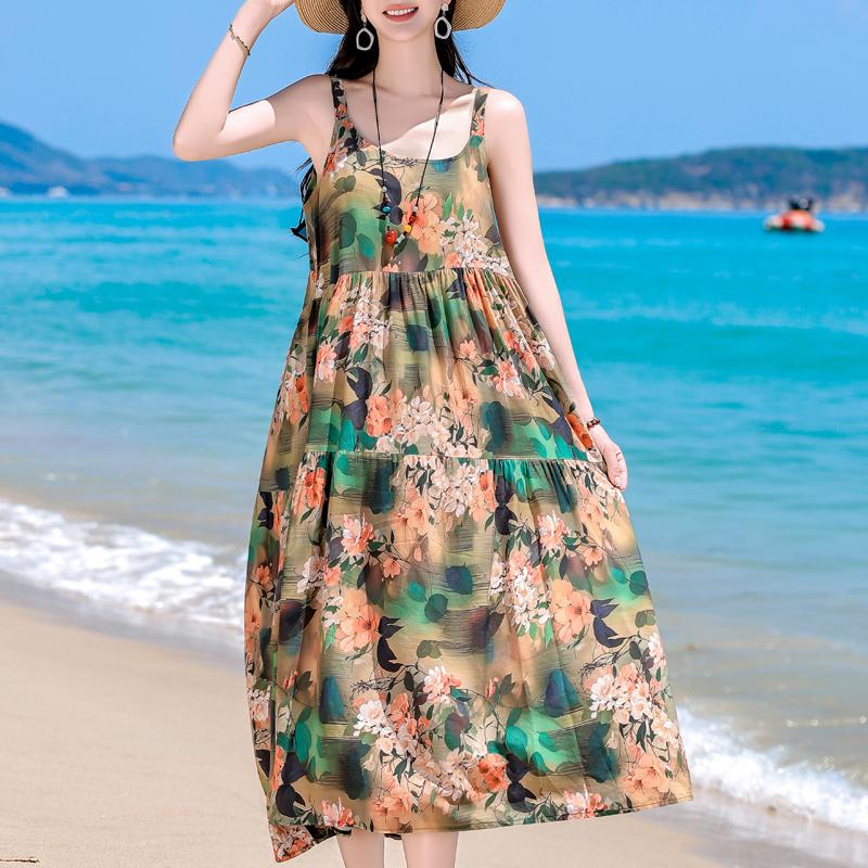 Элегантное платье на бретельках для женщин, большие размеры, повседневное летнее длинное платье, винтажная женская одежда среднего возраста