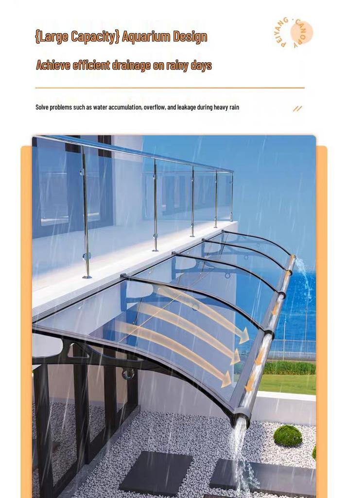 Rainproof Sunshade Awning with Gutter for Balcony or Door