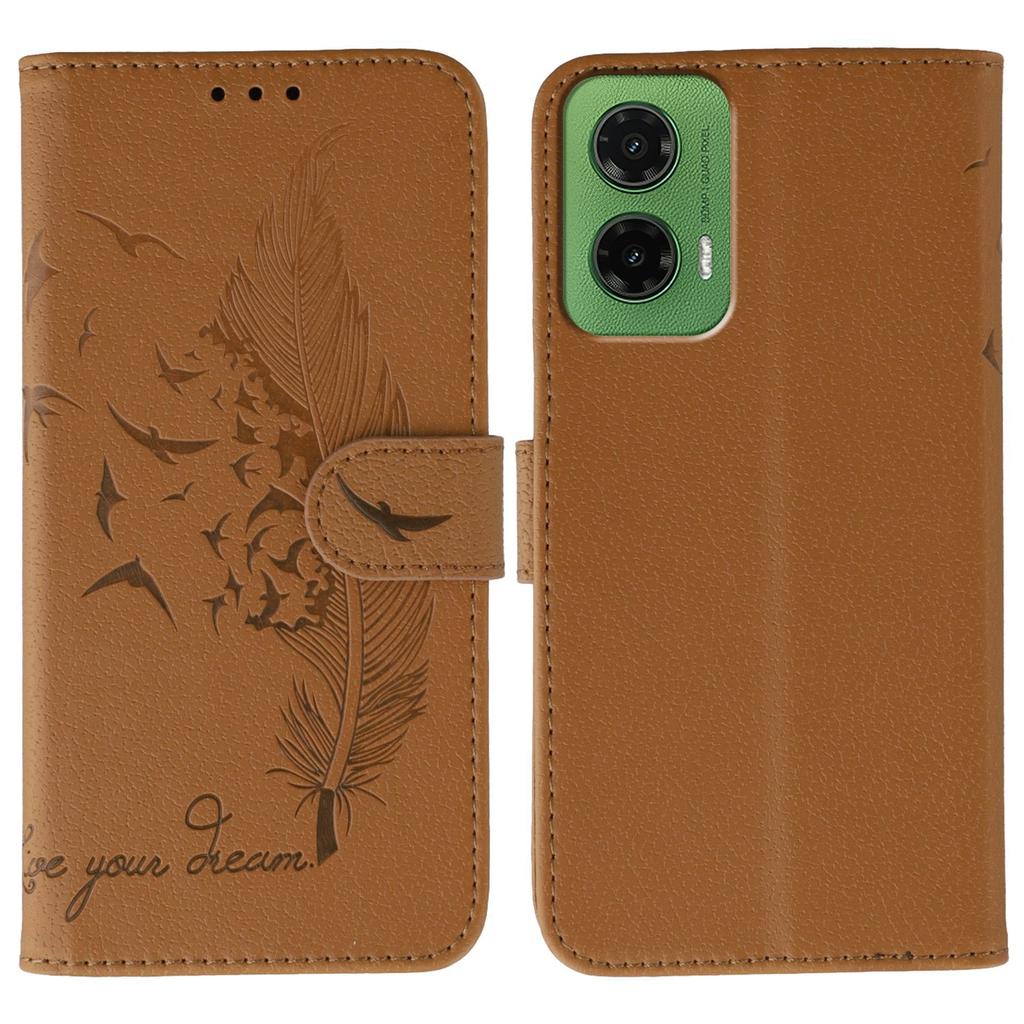 For Motorola Moto G35 5G Case Feather Imprint PU Leather Wallet Phone Cover