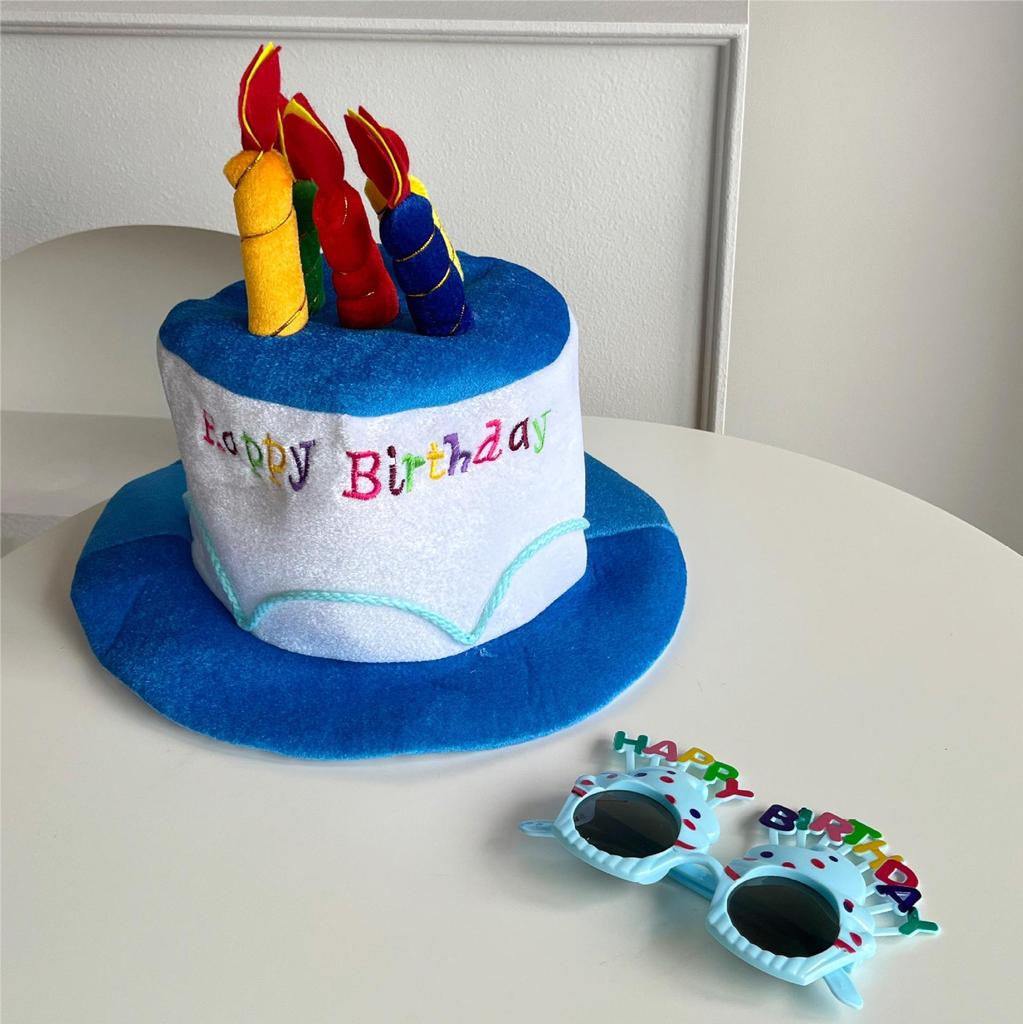 Мягкий набор из шляпы и очков для праздничного торта на день рождения, 2 шт., новинка, аксессуары для дня рождения для детей и взрослых, декор для празднования дня рождения