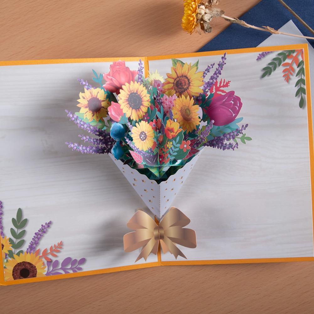 Day Get Well Sympathy Teacher's Day Pop Up Blessing Card 3D Bouquet Card Flower Greeting Cards