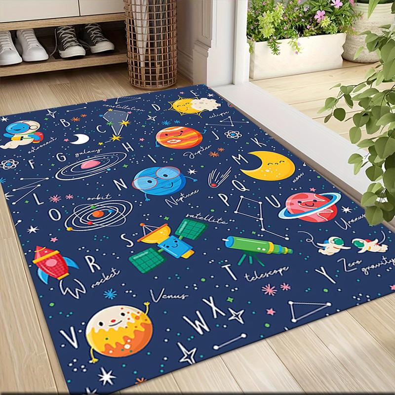 Space Exploration Alphabet Carpet Rug Soft Washable Anti Slip Home Living Room Sofa Mats Personalized Christmas Rug