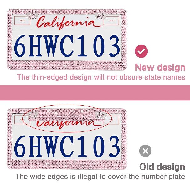 2 Pack Bling License Plate Frames Premium Sparkly License Plate Frame for Women Durable Pink Bling Car Accessories