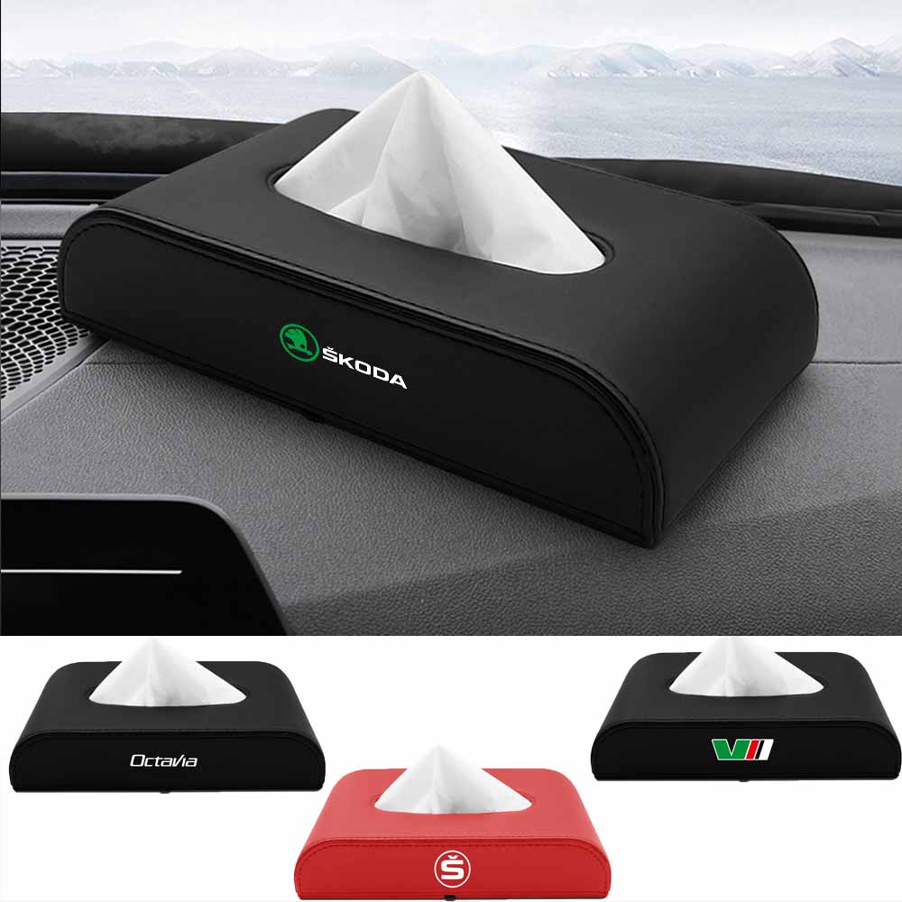 OBDI6 1PC PU Leather Tissue Box Car Tissue Box Interior Storage Box For Skoda Kodiaq Octavia 2 3 Yeti Karoq Rapid Fabia S A5 Kamiq VII
