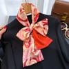 Spring Summer Choice 2025 Women's Satin Silk Neckerchiefs Bright Color Thin Narrow Double-layer Printing Long Ladies Neck Scarfs