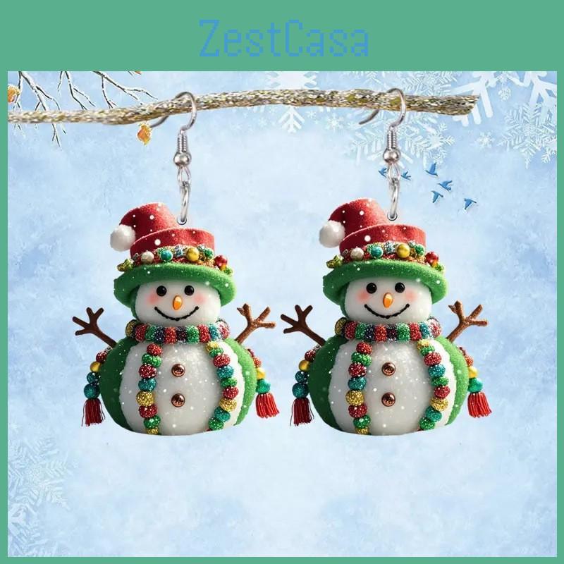 Christmas Snowman Themed Pattern Women Acrylic Earrings For Winter Holiday And