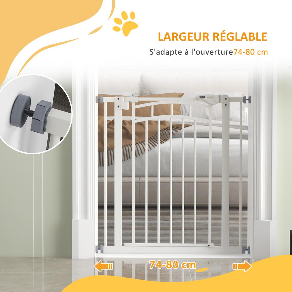 Dog Safety Gate Stair Barrier Extensible Double Locking 74 80 X 76 Cm White