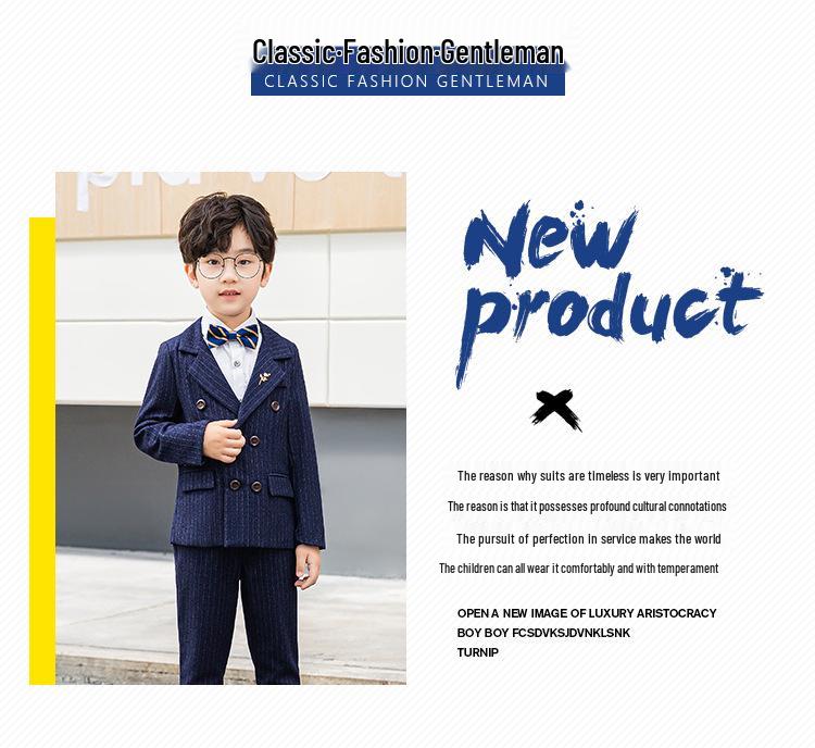 British Style Double-Breasted Boys' Three-Piece Striped Suit Set for Spring and Autumn