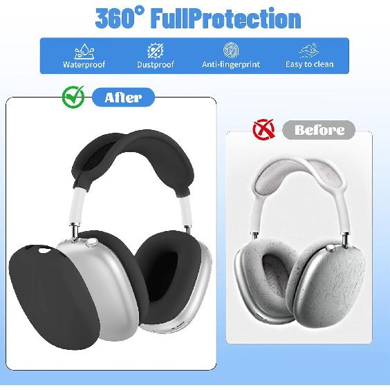 [4 in 1] Case for Airpods Max Headphones, for Airpods Max Ear Cup Covers/Headband Cover/Max Headband Pad(USB-C/Lightning)(2024/2020), Silicone Cover