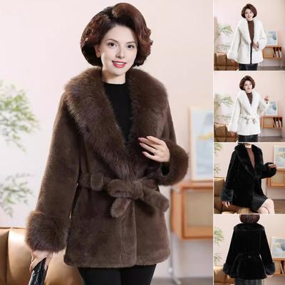 Женское пушистое пальто с воротником и манжетами из искусственного меха, зимнее теплое пальто с поясом, куртка с длинными рукавами, открытая спереди, пушистая верхняя одежда