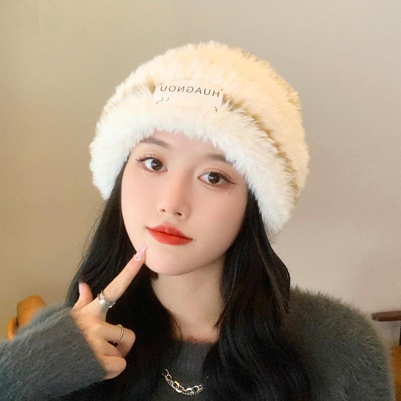 Шапка женская зимняя полосатая плюшевая вязаная шерстяная шапка теплая защитная крышка для ушей