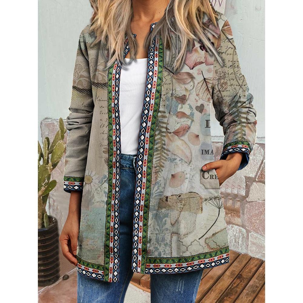 GMXIA Осень-зима винтажный этнический стиль принт большой размер куртка кардиган женская одежда