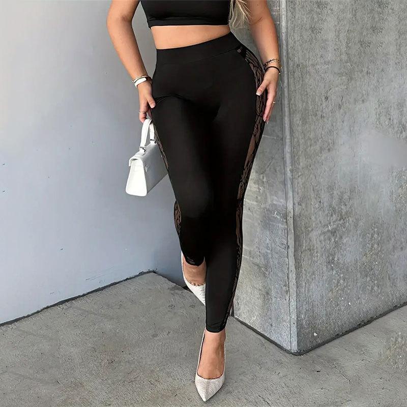 Женские летние кружевные тонкие прозрачные длинные повседневные брюки с высокой талией