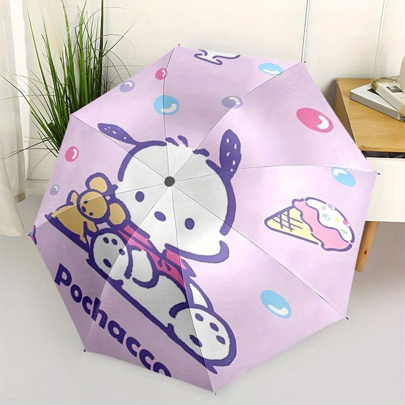 Purple Ice Cream Pochacco Automatic Opening and Closing Umbrella, Lightweight 3-Fold, With Cute Cartoon Characters, Suitable for Home, Outdoor and Dai