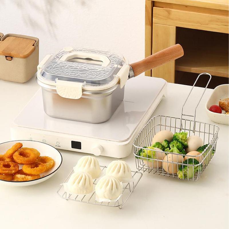 Кастрюля для фритюра из нержавеющей стали Сковорода Экономичная квадратная глубокая сковорода-фритюрница с корзиной и ручкой Универсальная фритюрница с крышкой