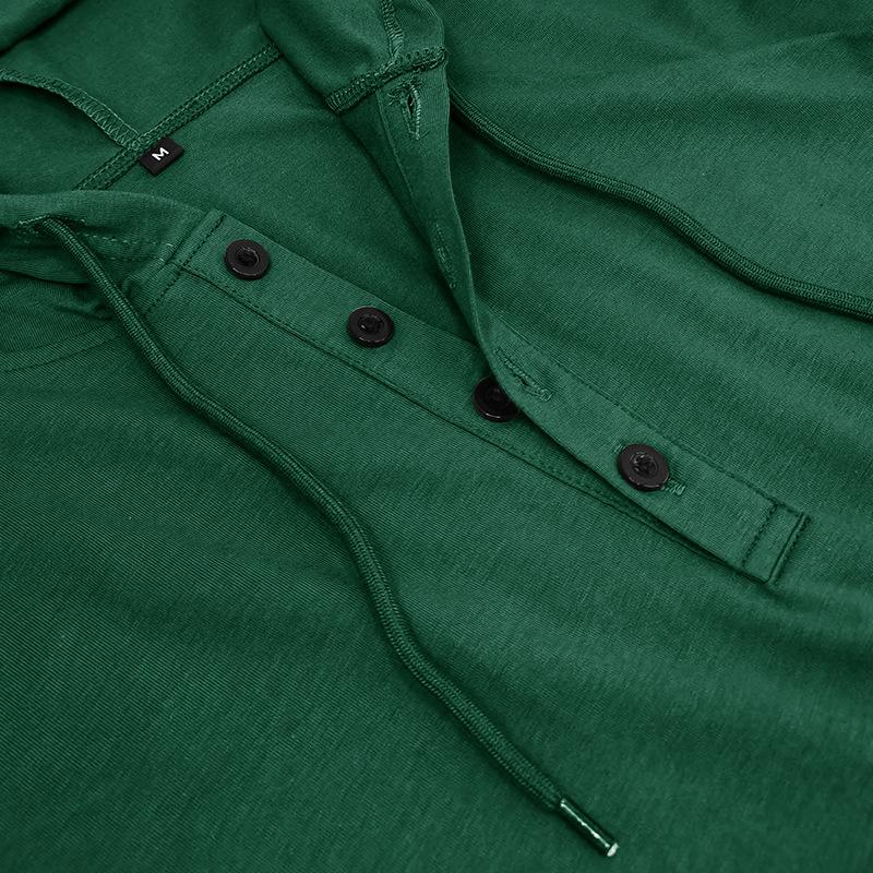 Men Green Short Sleeve Hooded Henley Neck Drawstring Casual Summer T Shirt
