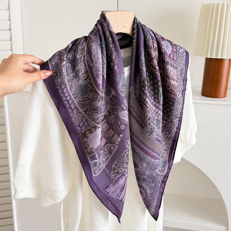 Qiandongge camellia cotton and linen small square scarf silk scarf new women's thin imitation velvet shawl scarf headscarf scarf