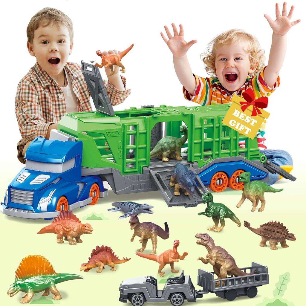 Dinosaur Animal Transport Vehicle Toy Set Includes 1 Transport Vehicle, 12 Dinosaurs or Animals, 2 Small Transfer Vehicles. the Transport Vehicle Feat