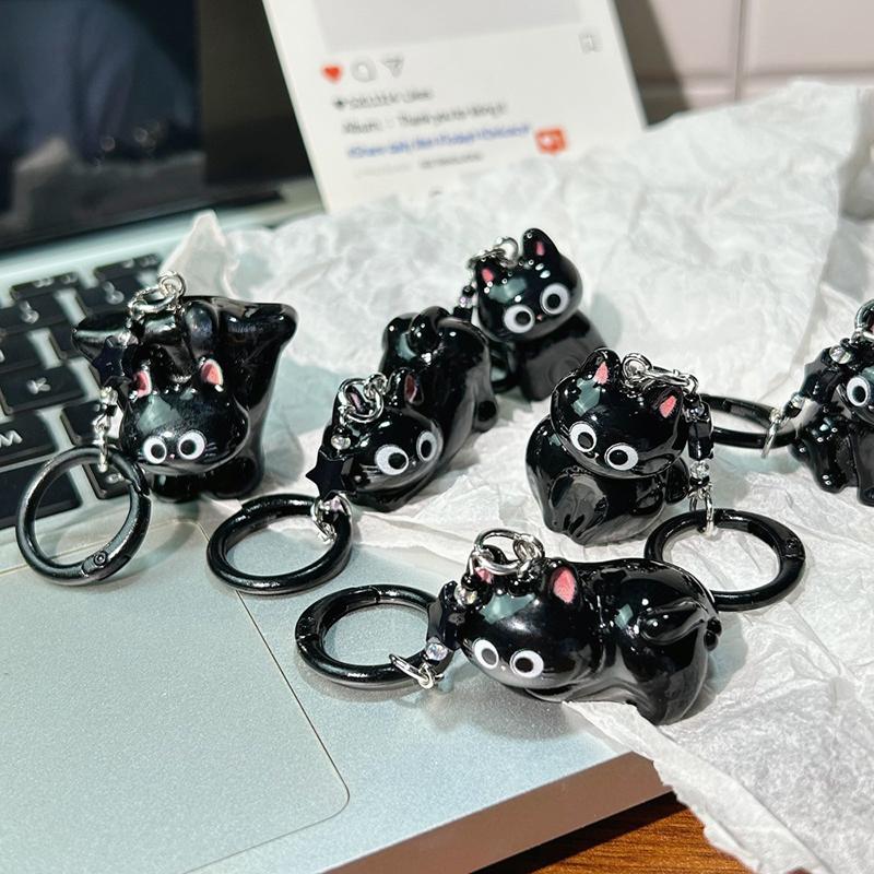 Подвеска Черный Кот Подвеска Q Милый Большеглазый Кот Звезда Брелок Мультяшный Подруга Маленький Подарок Сумка Аксессуары