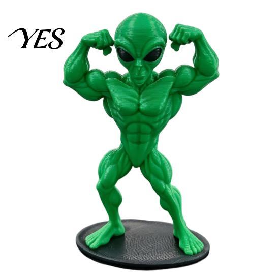 Stable Base Figurine Novelty Alien Statue, 3D Printed Muscular for Unique Sculpture Home, Office, Game Room, Desktop, Shelf, Coffee Table Decor