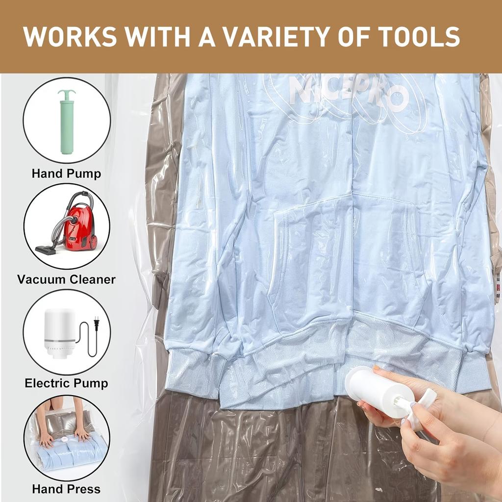 Сверхпрочные вакуумные пакеты для хранения с застежкой-молнией - Компактные подвесные органайзеры для одежды, костюмов, курток, для путешествий - Пластиковый вакуумный упаковщик