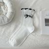 Ladies Spring and Summer Thin Sweet Three Dimensional Flower Solid Color Curled Edge Bow Pile Socks