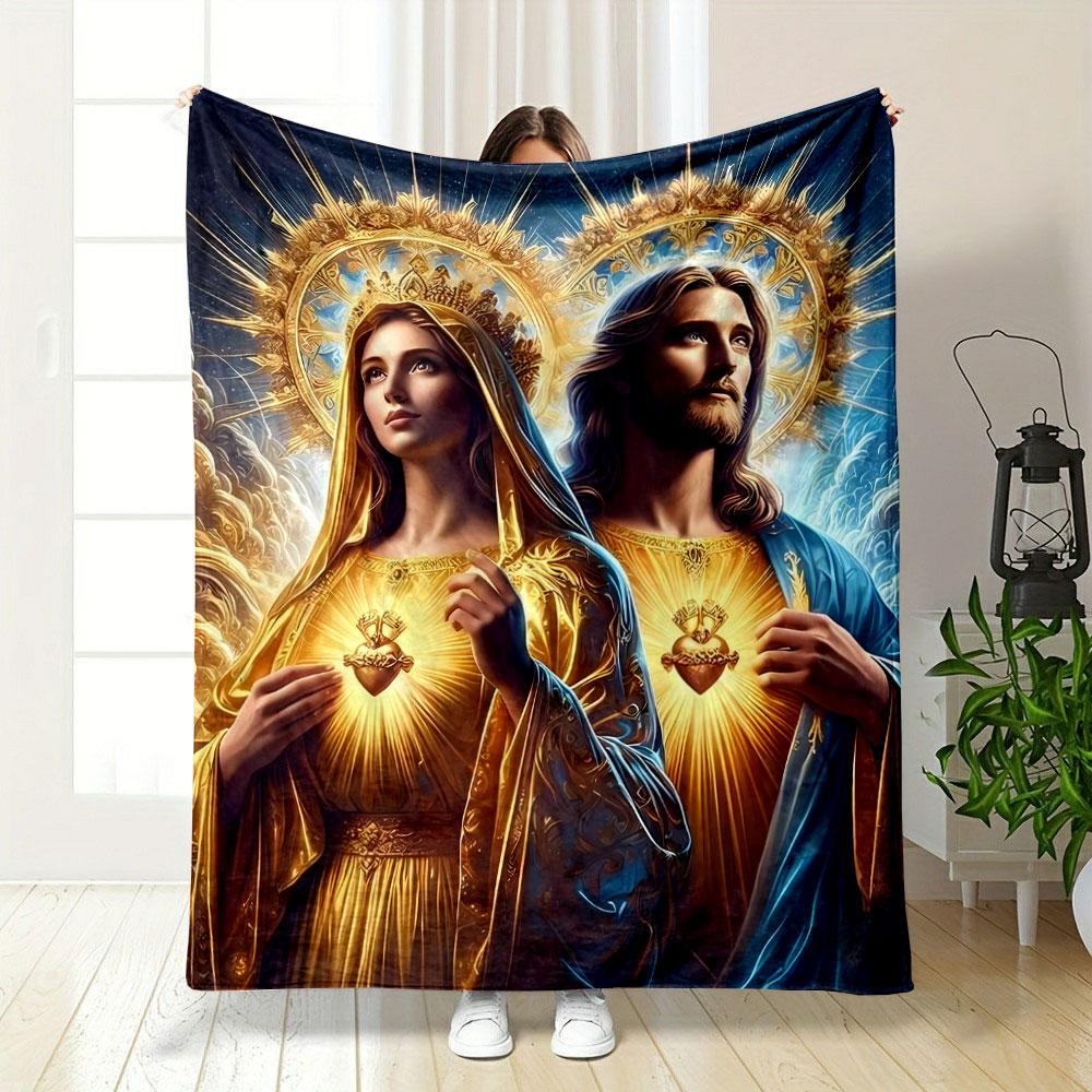Sacred Heart Mary Jesus Blanket Printed Blanket for Living Room Bed Couch lunch break Soft Cozy Blanket for Friend's festival Gift