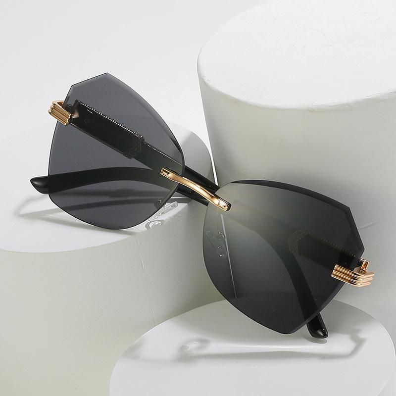 Весенние безободковые женские солнцезащитные очки с отделкой, модные солнцезащитные очки, многоугольные очки женские