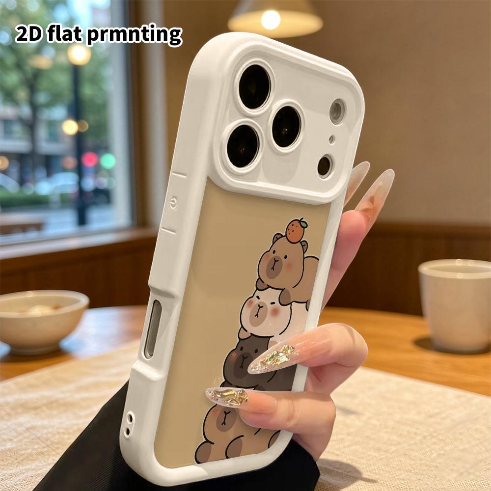 Phone Case: 2D flat design suitable for iPhone 18 17 16 15 14 13 Pro stepped protective case, orange-topped capybara, Christmas and Halloween gifts