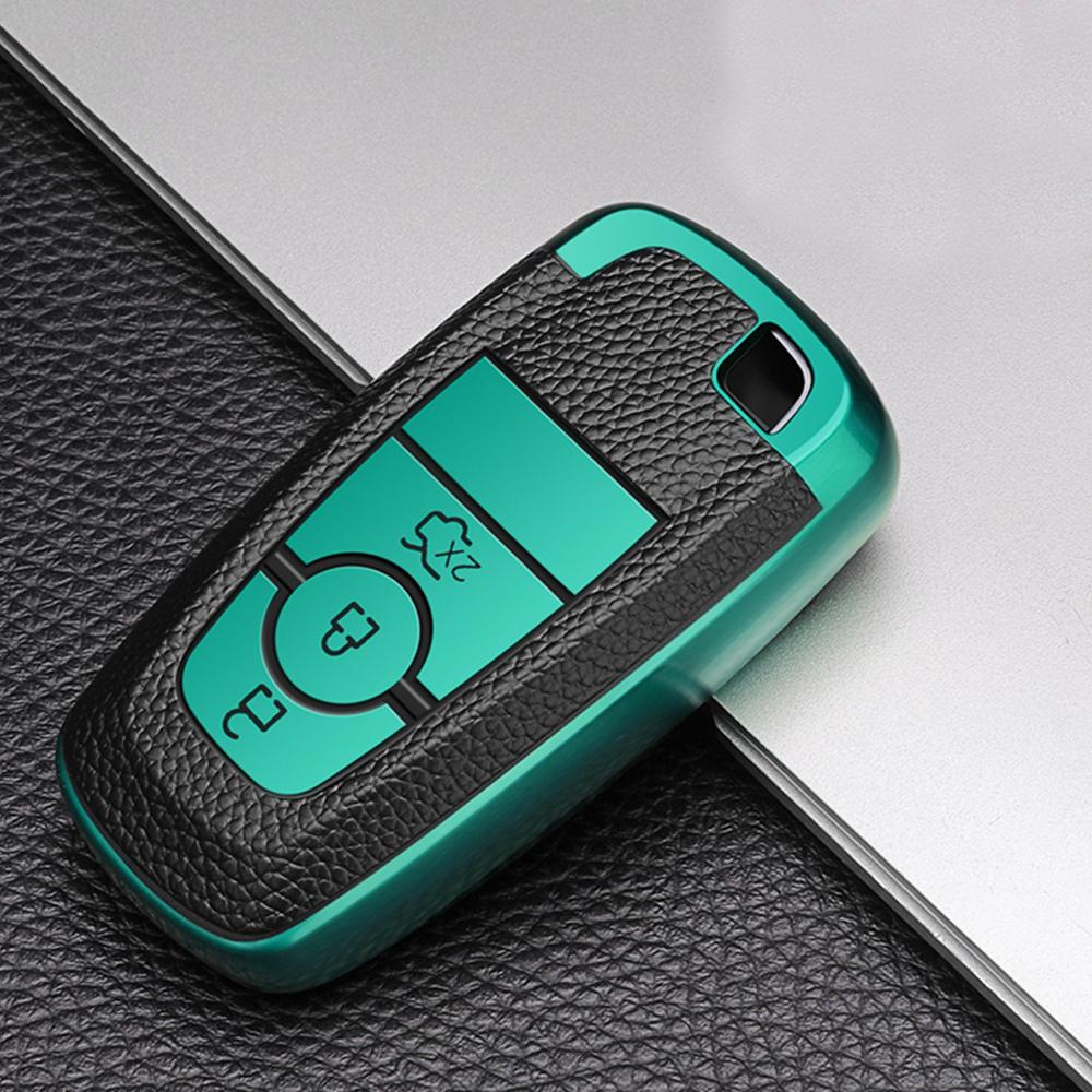 For Ford Fusion Mondeo Mustang Explorer Edge EcoSport Mondeo For Lincoln MKC MKZ MKX Leather Remote Key Case Cover Shell Fob Keychain