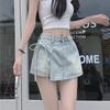 Women's Light Denim A-Line Skirt - Summer 2024 High Waist Slimming Irregular Short Skort