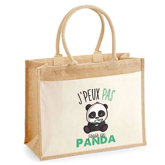 Sac de plage - PLANETEE - Jute avec poche Panda 'J'peux pas' - Coton - 43 x 33 cm - Imprimé en France