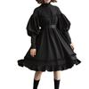 Women's Lantern Sleeve Button Up High Neck Midi Dress