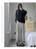 High-Quality Women's Retro Striped Wool Pants - Autumn/Winter Casual High-Waisted Slimming Straight-Leg with Wide-Leg Drape