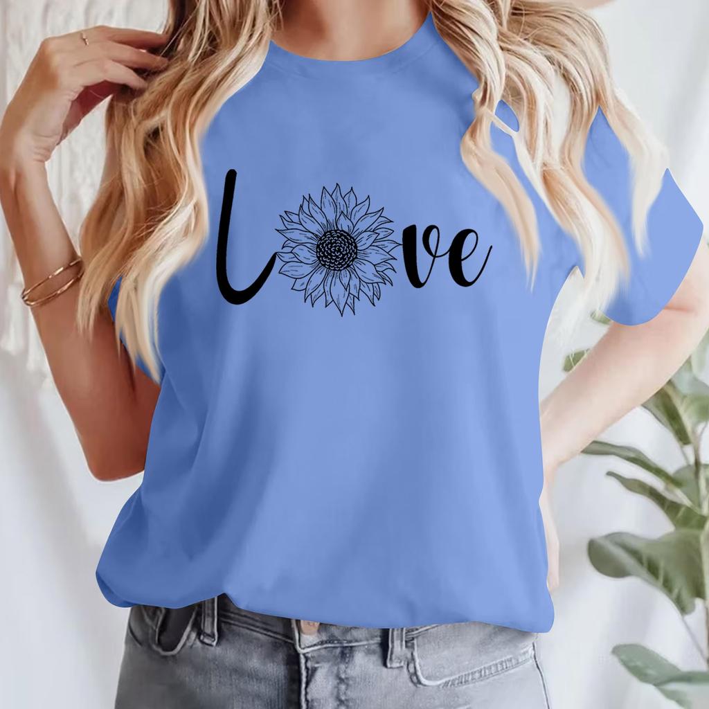 Женская повседневная хлопковая футболка с круглым вырезом и коротким рукавом