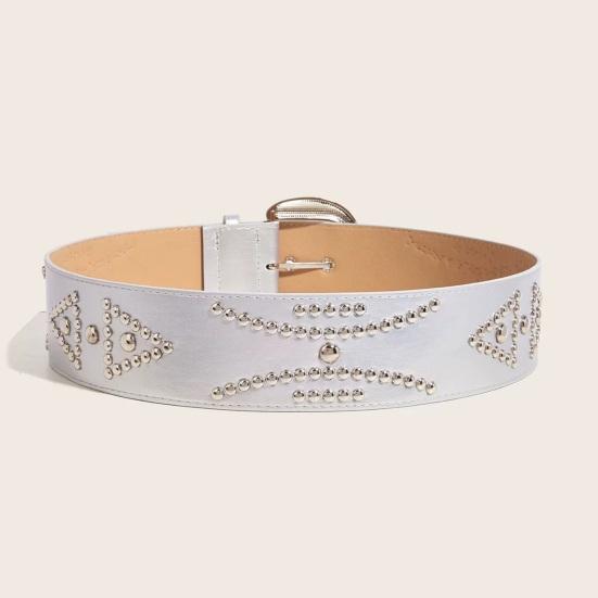Imitation Leather Women Belt Wide Edge Design Adjustable Length Belt Punk Style Distressed Waistband
